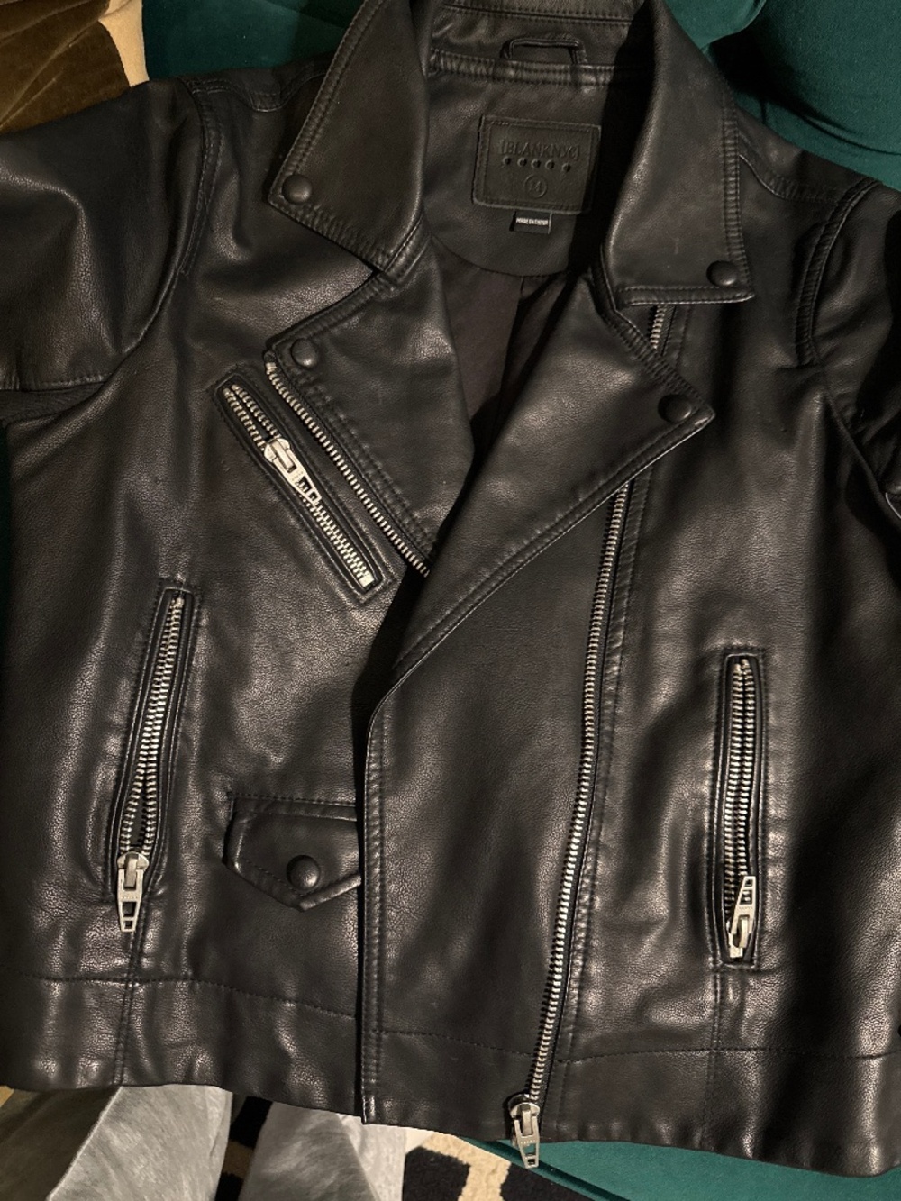 BlankNYC Black Moto Jacket Women’s Small Faux Leather Biker Zip Belt